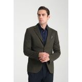 Frappoli Jasino Erkek Haki Pamuklu Likralı Slim Fit Örme Esneyen Mono Yaka Blazer Ceket - Açık Haki - 48
