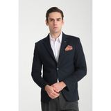 Frappoli Jasino Erkek Lacivert Pamuklu Likralı Slim Fit Örme Esneyen Mono Yaka Blazer Ceket - 01L-Lacivert - 60