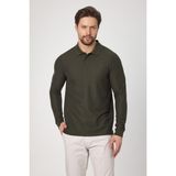 Frappoli Lewin Erkek Haki %100 Pamuk Waffle Çekmeyen Esneyen Kumaş Slim Fit Uzun Kol Polo Tişört - 3XL