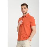 Frappoli Lucero Erkek Turuncu %100 Pamuk Çekmeyen Slim Fit İnce Polo Yaka Spor Gömlek