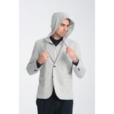 Frappoli Marcio Erkek Açık Gri Çıkarılabilir Kapşonlu Yarım Astar Slim Fit Mono Yaka Spor Blazer Ceket - 58 - 6 Drop