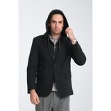 Frappoli Marcio Erkek Siyah Çıkarılabilir Kapşonlu Yarım Astar Slim Fit Mono Yaka Spor Blazer Ceket - 54 - 6 Drop