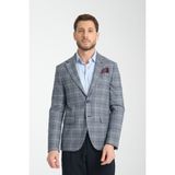 Frappoli Marega Erkek Açık Lacivert Ekose Slim Fit Mono Yaka Spor Blazer Ceket - 54 - 6 Drop