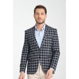 Frappoli Mario Erkek Koyu Lacivert Ekose Slim Fit Mono Yaka Spor Blazer Ceket - 58 - 6 Drop
