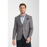 Frappoli Medardo Erkek Bordo Ekoseli Slim Fit Dar Kesim Mono Yaka Spor Blazer Ceket - Lacivert - 54 - 6 Drop