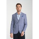 Frappoli Medardo Erkek Bordo Ekoseli Slim Fit Dar Kesim Mono Yaka Spor Blazer Ceket - Saks - 54 - 6 Drop