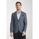 Frappoli Mendes Erkek Koyu Lacivert Ekose Slim Fit Mono Yaka Spor Blazer Ceket - 52 - 6 Drop