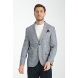 Frappoli Mendey Erkek Koyu Lacivert Ekose Keten Görünümlü Slim Fit Spor Blazer Ceket - 58 - 6 Drop