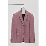 Frappoli Messini Erkek Bordo Ekose Kumaşlı Mono Yaka Blazer Ceket (Büyük Beden - Battal)