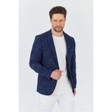 Frappoli Modero Erkek Lacivert-Bordo Ekose Kareli Polyviskon Kumaşlı Slim Fit Dar Kesim Spor Blazer Ceket