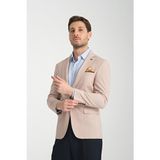Frappoli Odessa Erkek Bej Kendinden Desenli Mevsimlik Mono Yaka Slim Fit Blazer Ceket - 50