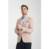 Frappoli Odessa Erkek Bej Kendinden Desenli Mevsimlik Mono Yaka Slim Fit Blazer Ceket