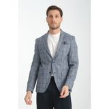Frappoli Pakito Erkek Açık Lacivert Ekose Slim Fit Mono Yaka Spor Blazer Ceket - 56 - 6 Drop