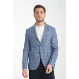Frappoli Pakito Erkek Indigo Ekose Slim Fit Mono Yaka Spor Blazer Ceket - 54 - İndigo - 6 Drop