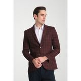 Frappoli Paride Erkek Indigo Ekose Slim Fit Mono Yaka Blazer Ceket - Bordo - 60 - 6 Drop