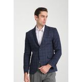 Frappoli Paride Erkek Indigo Ekose Slim Fit Mono Yaka Blazer Ceket - Lacivert - 56 - 6 Drop