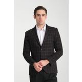 Frappoli Paridee Erkek Siyah Ekose Battal Büyük Beden Mono Yaka Dar Kesim Blazer Spor Ceket