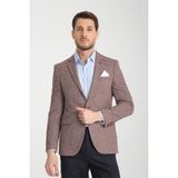 Frappoli Pico Erkek Bordo Kendinden Desenli Örme Kumaş Slim Fit Mono Yaka Dar Kesim Blazer Ceket - 50 - 6 Drop