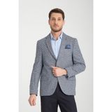 Frappoli Pico Erkek Bordo Kendinden Desenli Örme Kumaş Slim Fit Mono Yaka Dar Kesim Blazer Ceket - Lacivert - 54 - 6 Drop
