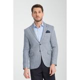 Frappoli Piero Erkek Indigo Mono Yaka Kendinden Desenli Kalın Kumaş Slim Fit Dar Kesim Blazer Ceket - İndigo - 50 - 6 Drop