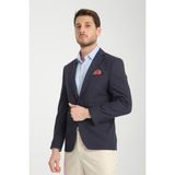 Frappoli Pieros Erkek Koyu Lacivert Pamuk Karışımlı Slim Fit Mono Yaka Spor Blazer Ceket - 58 - 6 Drop