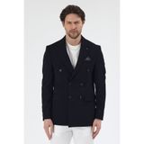 Frappoli Pique Erkek Siyah Kruvaze Sivri Yaka Esnek Poliviskon Kumaşlı Slim Fit Spor Blazer Ceket