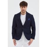 Frappoli Regelo Erkek Lacivert Poliviskon Kumaşlı Slim Fit Kendinden Mendilli Mono Yaka Spor Blazer Ceket
