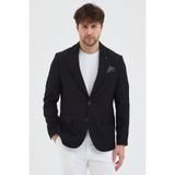 Frappoli Regelo Erkek Siyah Poliviskon Kumaşlı Slim Fit Kendinden Mendilli Mono Yaka Spor Blazer Ceket