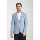 Frappoli Remos Erkek Mavi Kazayağı Desenli Esneyen Kumaş Mono Yaka Spor Blazer Ceket - 58 - 6 Drop