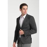 Frappoli Ribas Erkek Siyah Likralı Pamuk Karışımlı Ekose Desenli Slim Fit Spor Blazer Ceket - 001 Siyah - 58