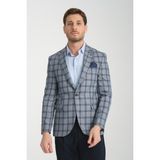 Frappoli Sanofi Erkek Açık Lacivert Ekose Slim Fit Mono Yaka Spor Blazer Ceket - 54 - 6 Drop