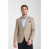 Frappoli Sanofi Erkek Bej Ekose Slim Fit Mono Yaka Spor Blazer Ceket - 48 - 6 Drop