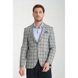 Frappoli Sanofi Erkek Gri Ekose Slim Fit Mono Yaka Spor Blazer Ceket - 58 - 6 Drop