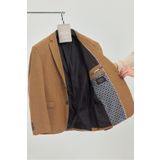 Frappoli Savue Erkek Camel Pamuk Karışımlı Esneyen Kumaş Slim Fit Blazer Ceket (Büyük Beden - Battal)