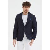 Frappoli Sorex Erkek Siyah Poliviskon Kumaşlı Slim Fit Kendinden Mendilli Mono Yaka Spor Blazer Ceket - 54 - Lacivert