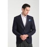 Frappoli Str Erkek Indigo Slim Fit Mono Yaka Kendinden Desenli Blazer Ceket - Lacivert - 58 - 6 Drop