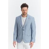 Frappoli Tacues Erkek Mavi Yarım Astarlı Kapak Cepli Keten Karışımlı Ilkbahar-Yaz Spor Blazer Ceket - 58 - 6 Drop