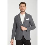 Frappoli Tadic Erkek Koyu Gri Desenli Esneyen Kumaş Slim Fit Torba Cepli Yarım Astar 4 Mevsim Blazer Ceket - 50 - 6 Drop