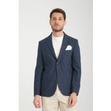 Frappoli Tadic Erkek Lacivert Desenli Esneyen Kumaş Slim Fit Torba Cepli Yarım Astar 4 Mevsim Blazer Ceket