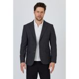Frappoli Tadic Erkek Siyah Desenli Esneyen Kumaş Slim Fit Kapak Cepli Yarım Astar 4 Mevsim Blazer Ceket