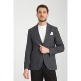 Frappoli Tadic Erkek Siyah Desenli Esneyen Kumaş Slim Fit Torba Cepli Yarım Astar 4 Mevsim Blazer Ceket - 6 Drop - 52