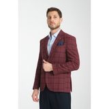 Frappoli Tadufe Erkek Bordo - Lacivert Ekose Slim Fit Mono Yaka Spor Blazer Ceket - Bordo-Lacivert - 6 Drop - 48
