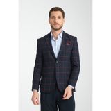 Frappoli Tadufe Erkek Lacivert - Bordo Ekose Slim Fit Mono Yaka Spor Blazer Ceket - 48 - 6 Drop