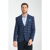 Frappoli Tadufe Erkek Lacivert - Mavi Ekose Slim Fit Mono Yaka Spor Blazer Ceket - 54 - 6 Drop