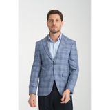 Frappoli Uche Erkek Vizon Ekose Desenli Slim Fit Mono Yaka Blazer Ceket - İndigo - 56 - 6 Drop