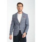 Frappoli Vestore Erkek Açık Lacivert Ekose Slim Fit Mono Yaka Spor Blazer Ceket - 48 - 6 Drop
