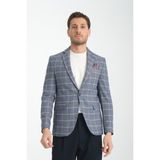 Frappoli Vestore Erkek Lacivert Ekose Slim Fit Mono Yaka Spor Blazer Ceket - 52 - 6 Drop