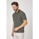 Frappoli Violes Erkek Çizgili Slim Fit %100 Pamuk Haki Polo Yaka Tişört