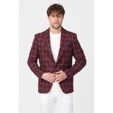 Frappoli Virone Erkek Bordo Mono Yaka Ekose Poliviskon Kumaşlı Slim Fit Spor Blazer Ceket