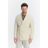 Frappoli Vitao Erkek Bej Italyan Çizgili Kruvaze Yarım Astarlı Slim Fit Spor Blazer Ceket - Açık Bej - 50 - 6 Drop